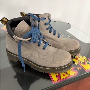 Dr. Martens Gray Suede Boots with Blue Accents